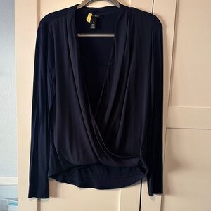 White House Market Elegant Navy Drape Blouse